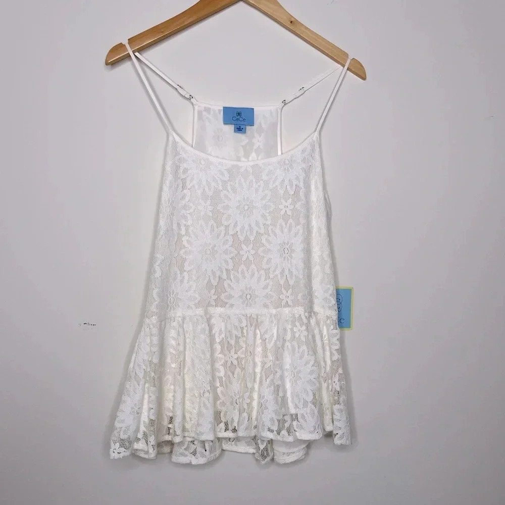 CeCe  Sleeveless Eyelet sheer Peplum Top fairy feminine girlhood core